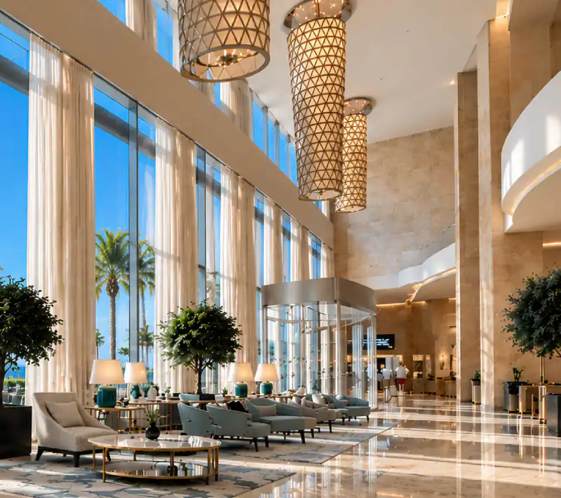 Artist’s impression of a double-height arrival lobby