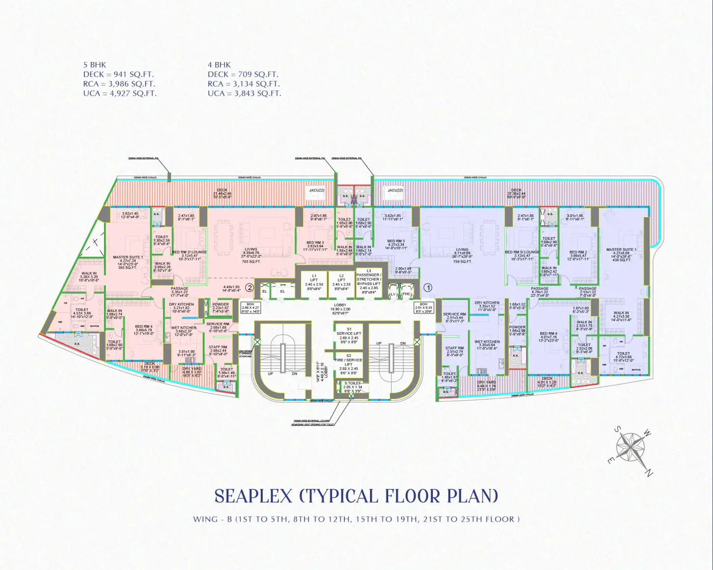 Seaplex · typical floor plan, Wing B from the Positano brochure