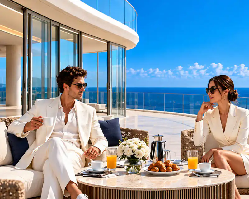 Artist’s impression of a terrace dining area overlooking the sea